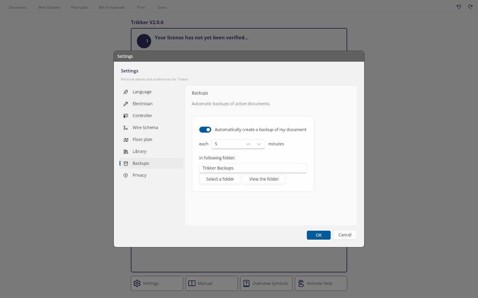 The interval and folder for automatic backups.
