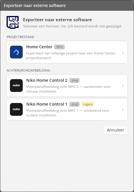 Het exportvenster