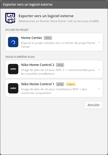 La fenêtre d'exportation